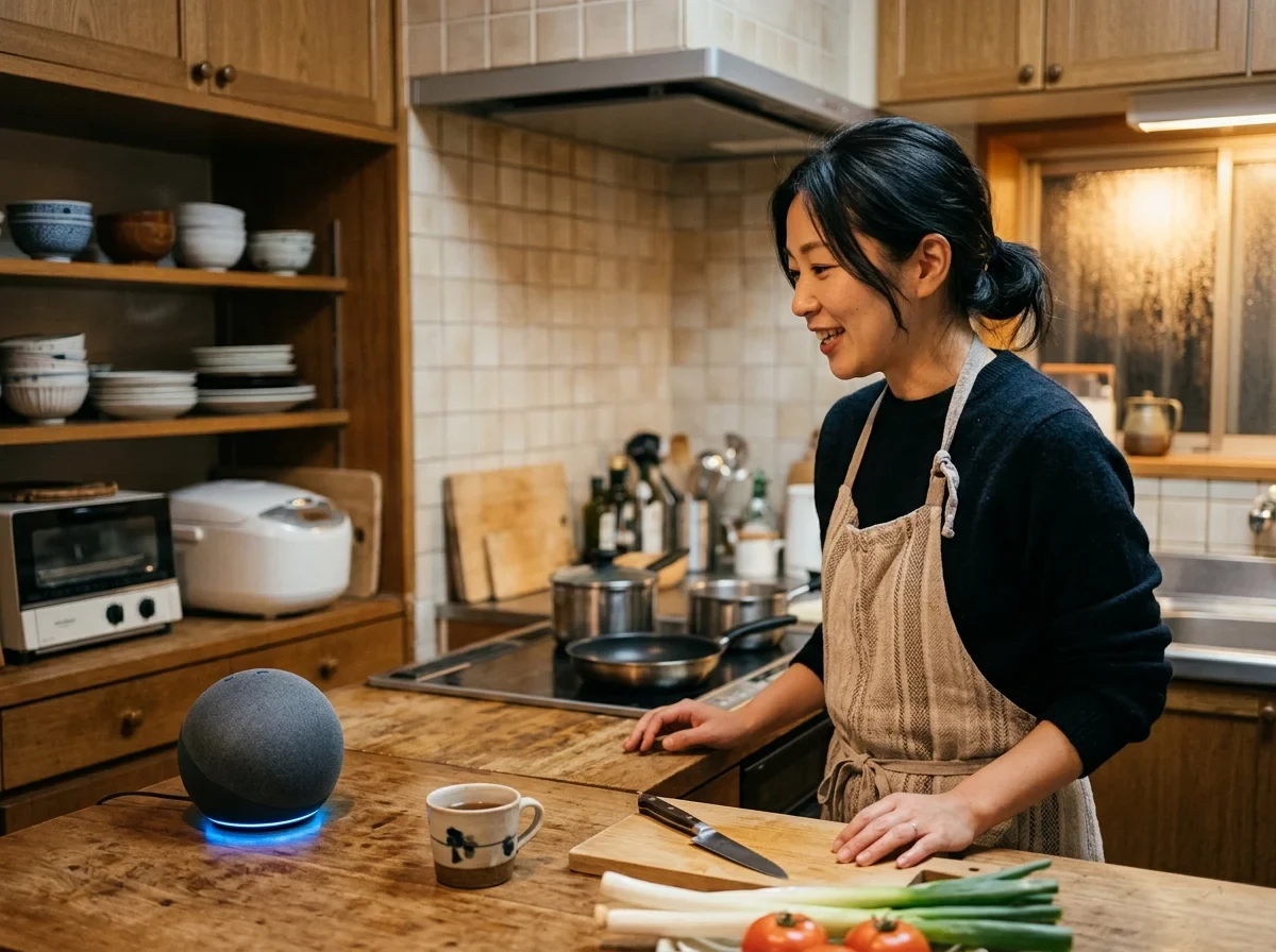 スマートスピーカーでエアコンを音声操作する様子